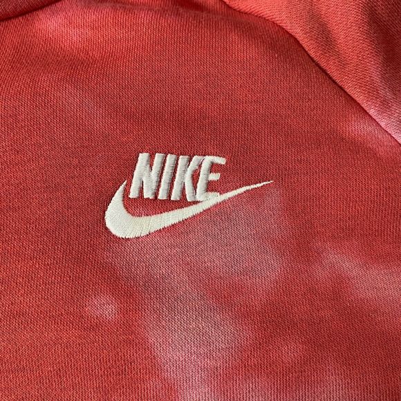 Nike Hoodie Women Medium Pink Tie Dye Pullover Kangaroo Pocket Logo Mock Neck - Picture 3 of 11